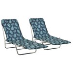 vidaXL Chaises longues pliables lot de 2 Acier tissu Motif de feuilles