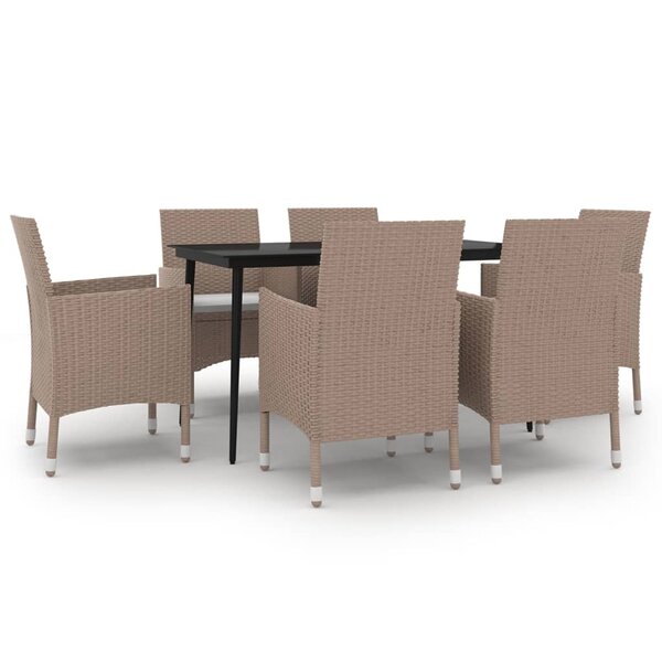 vidaXL Ensemble à dîner de jardin coussins 7 Pièces Résine tressée Verre