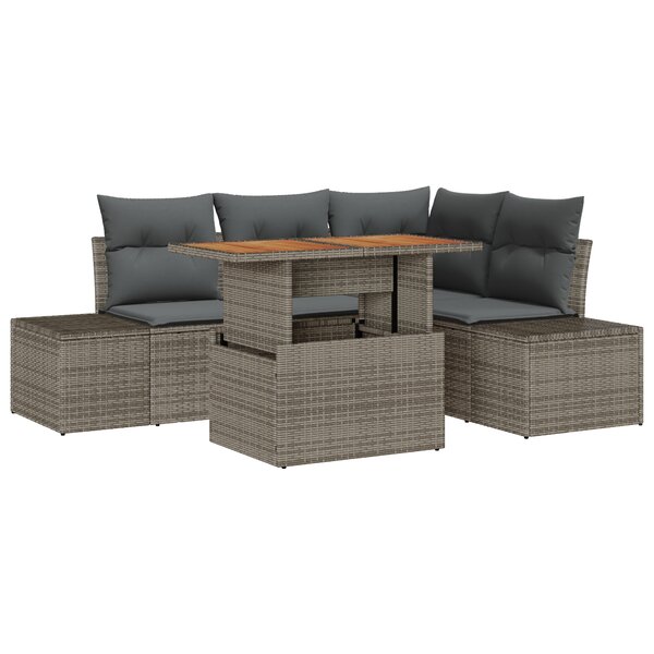 vidaXL Ensemble de canapés de jardin 5 pièces avec coussins gris en polyrotin