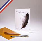 Carte double very chic créée et imprimée en france - happy birthday - plume
