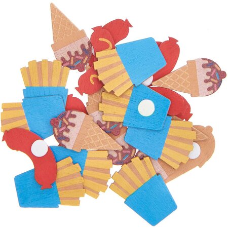 24 Autocollants en bois - hot-dog  frites  glace - multicolore