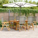 vidaXL Ensemble à manger de jardin 7 Pièces gris rotin et bois massif