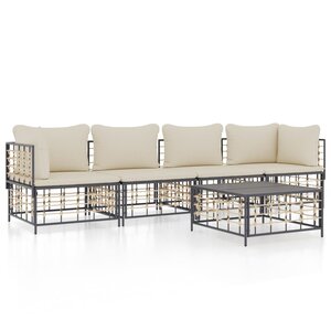 vidaXL Salon de jardin 5 Pièces avec coussins anthracite résine tressée