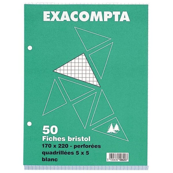 Étui de 50 fiches perforées bristol 5x5 17 x 22 cm blanc