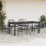 vidaXL Ensemble à manger de jardin coussins 7Pièces noir poly rotin verre