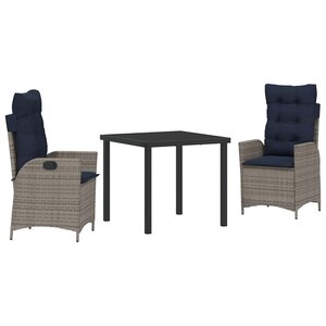 vidaXL Ensemble de salle à manger pour jardin 3 Pièces Gris et Noir Rotin