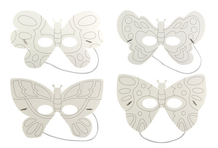 Masques enfant papillons carton blanc 15 x 25 cm x 4 pièces