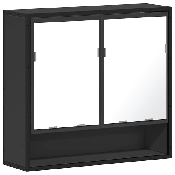 vidaXL Armoire à miroir de salle de bain noir bois d’ingénierie
