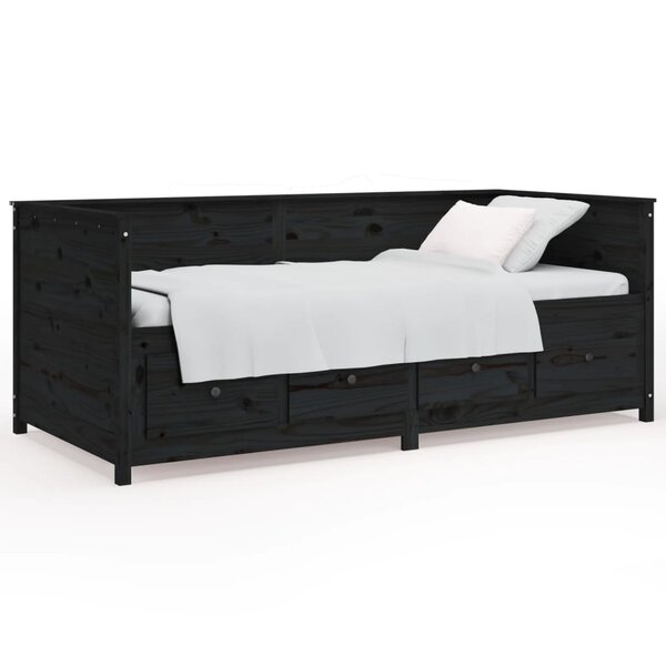 vidaXL Lit de jour sans matelas noir 90x190 cm bois de pin massif