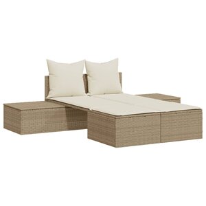vidaXL Chaise longue double avec coussins beige résine tressée