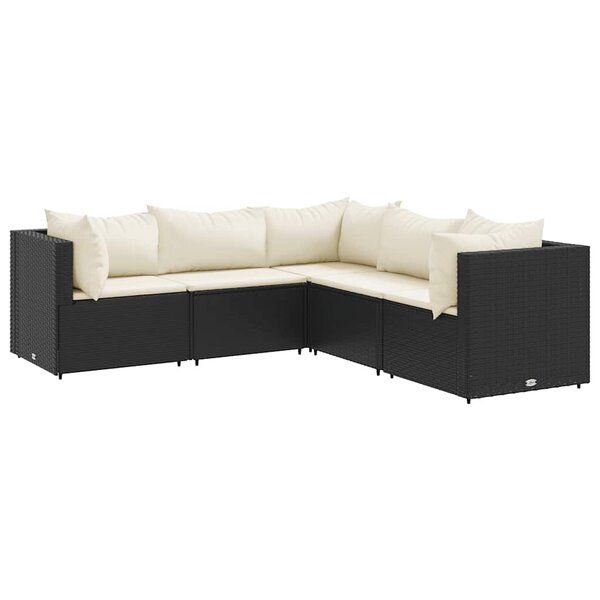 vidaXL Salon de jardin 5 Pièces avec coussins Noir Résine tressée