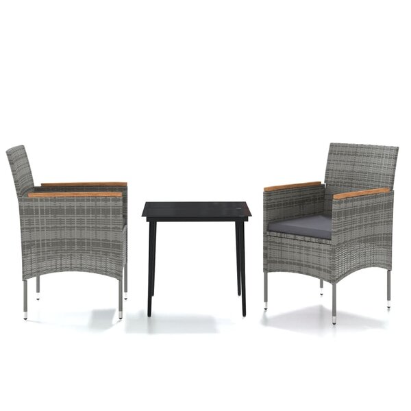 vidaXL Mobilier à dîner d'extérieur avec coussins 3 Pièces Gris et noir