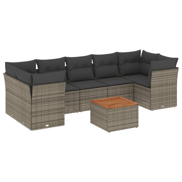 vidaXL Salon de jardin 8 Pièces avec coussins gris résine tressée