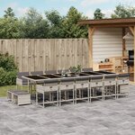 vidaXL Ensemble à manger de jardin et coussins 17 Pièces gris clair rotin