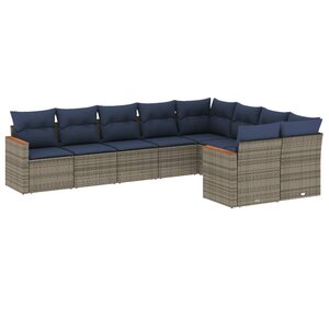 vidaXL Salon de jardin 9 Pièces avec coussins gris résine tressée