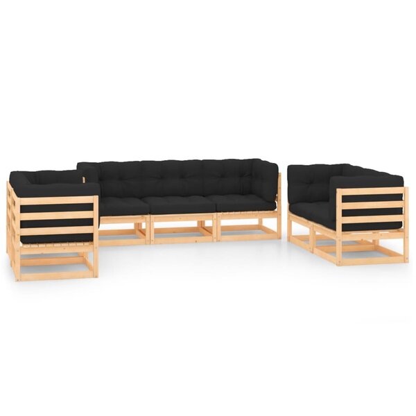 Salon de jardin meuble d'extérieur ensemble de mobilier 7 pièces avec coussins bois de pin massif 02_0017132