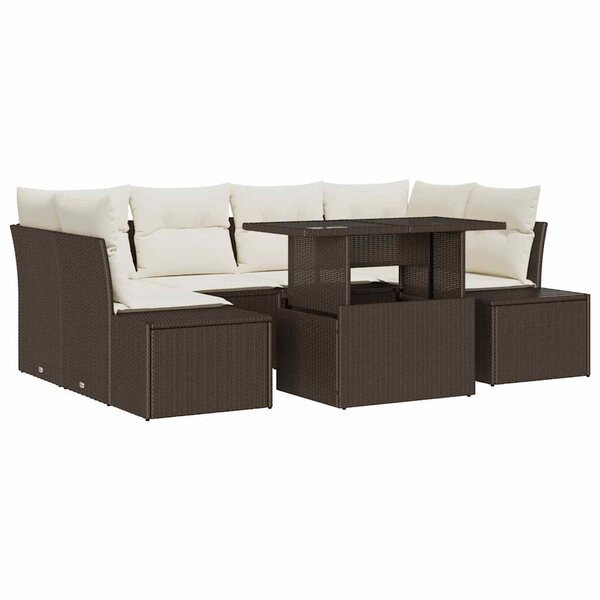 vidaXL Ensemble de canapé de jardin avec coussin 7 Pièces Marron et crème