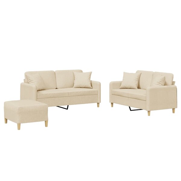 vidaXL Ensemble de canapés 3 Pièces avec coussins crème tissu
