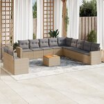 vidaXL Salon de jardin et coussins 12 Pièces mélange beige résine tressée