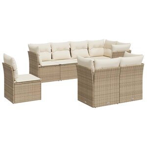 vidaXL Salon de jardin avec coussins 8 Pièces beige résine tressée
