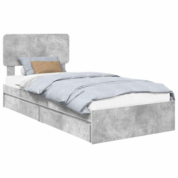 vidaXL Lit de Rangement Gris béton 90 x 200 cm Bois d'ingénierie
