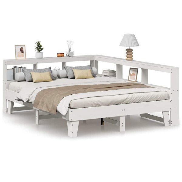 vidaXL Lit bibliothèque sans matelas blanc 150x200 cm bois pin massif