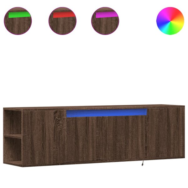 vidaXL Meuble TV mural avec lumières LED chêne marron 135x31x39 5 cm