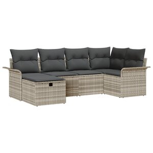 Ensemble de Canapé de Jardin 6 Pièces avec Coussins en Rotin Poly Gris Clair