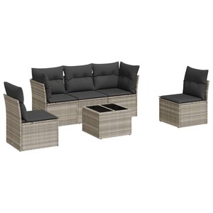 vidaXL Salon de jardin 6 Pièces avec coussins gris clair résine tressée