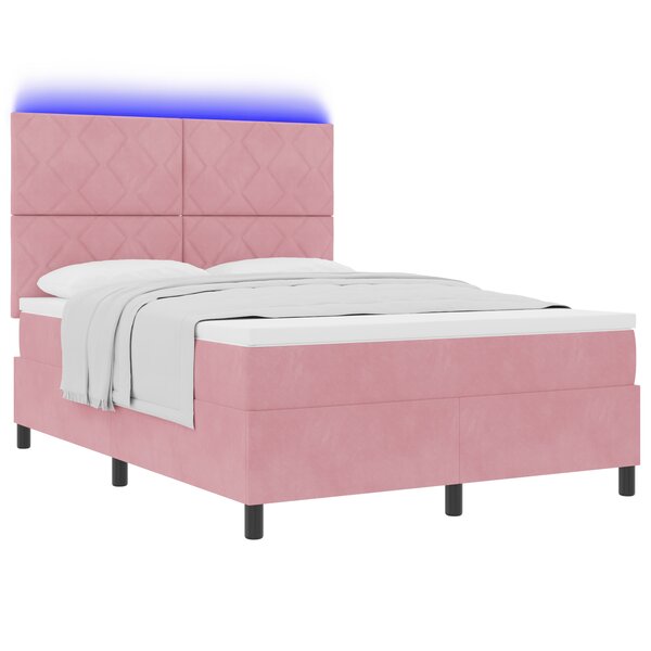 vidaXL Lit à Ressorts avec Matelas et LED Rose 160x200 cm Velours