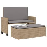 vidaXL Banc de jardin et coussins et repose-pied beige résine tressée