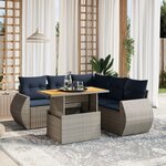 vidaXL Salon de jardin 6 Pièces avec coussins gris résine tressée