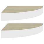 vidaXL Étagères d'angle murales 2 Pièces Chêne et blanc 25x25x3 8 cm MDF
