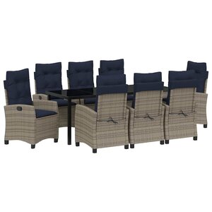 vidaXL Ensemble de salle à manger pour jardin 9 Pièces Gris polyrotin