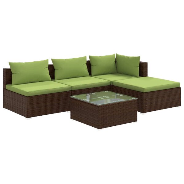 vidaXL Salon de jardin 5 Pièces avec coussins résine tressée marron