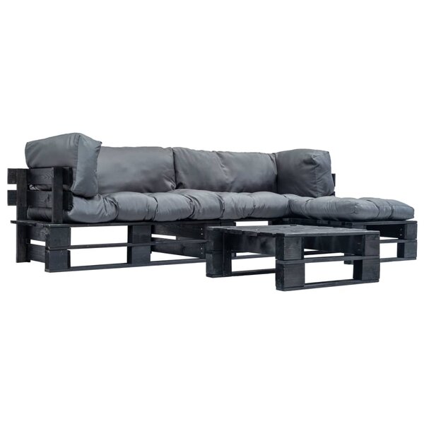 Salon de jardin meuble d'extérieur ensemble de mobilier palette 4 pièces avec coussins gris bois 02_0018369
