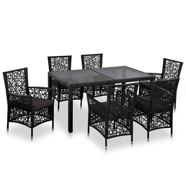 vidaXL Ensemble à manger d'extérieur 7 Pièces Résine tressée Noir