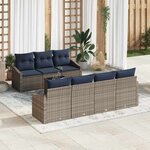 vidaXL Ensemble de canapé de jardin avec coussin 8 Pièces Gris et marine