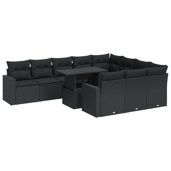 vidaXL Salon de jardin 11 Pièces avec coussins noir résine tressée