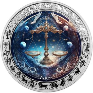 Pièce de monnaie en Argent 5 Cedis g 31.1 (1 oz) Millésime 2025 Space Zodiac LIBRA