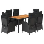vidaXL Ensemble à manger de jardin coussins 7Pièces Noir Résine tressée