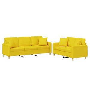 vidaXL Ensemble de canapés 2 Pièces avec coussins jaune clair tissu