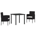 vidaXL Ensemble de salle à manger de jardin de 3 pièces avec coussins - Rattan poly noir.