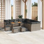 vidaXL Ensemble de canapé de jardin 14 pièces avec coussins poly rotin gris acacia
