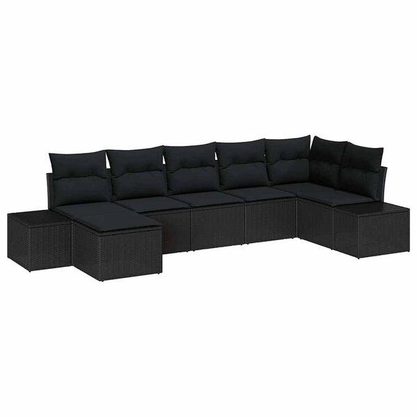 vidaXL Ensemble de canapé de jardin avec coussin 7 Pièces Noir Poly rotin