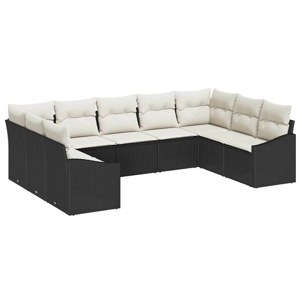 vidaXL Ensemble de canapé de jardin 9 Pièces Noir Poly rotin