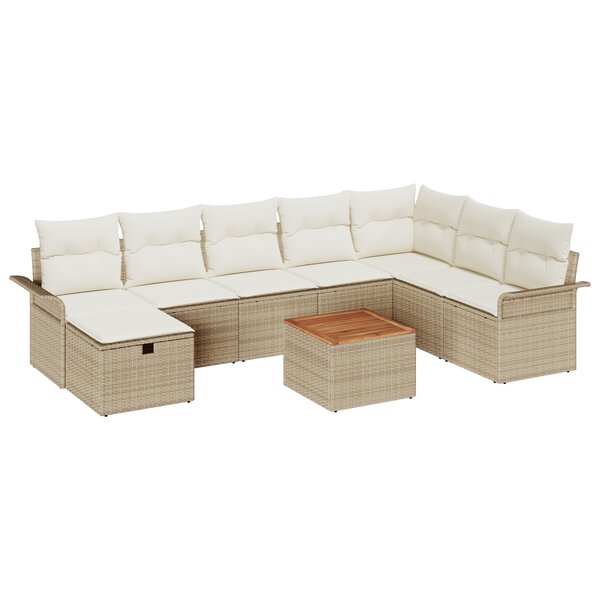 Ensemble de Canapé de Jardin de 9 Pièces avec Coussins en Rotin Poly Beige