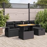 vidaXL Salon de jardin 6 Pièces avec coussins noir résine tressée acacia