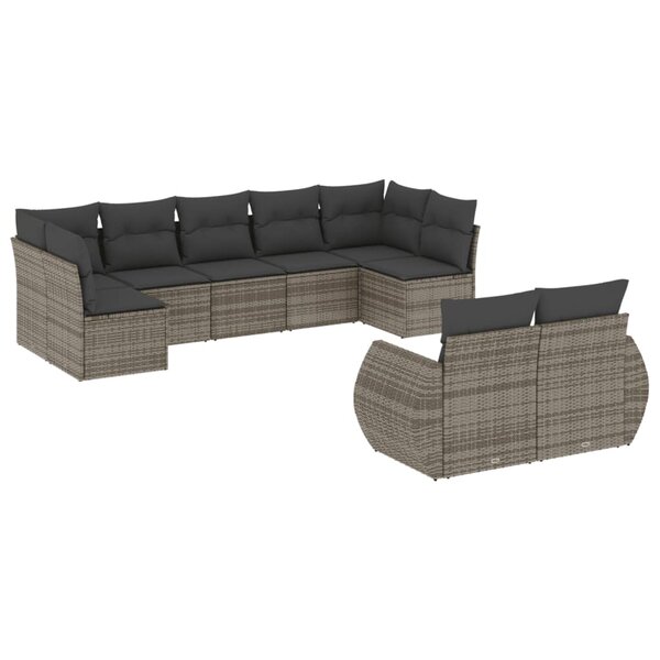 vidaXL Salon de jardin 9 Pièces avec coussins gris résine tressée