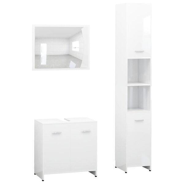 vidaXL Ensemble de meubles de bain 3Pièces Blanc brillant Bois ingénierie